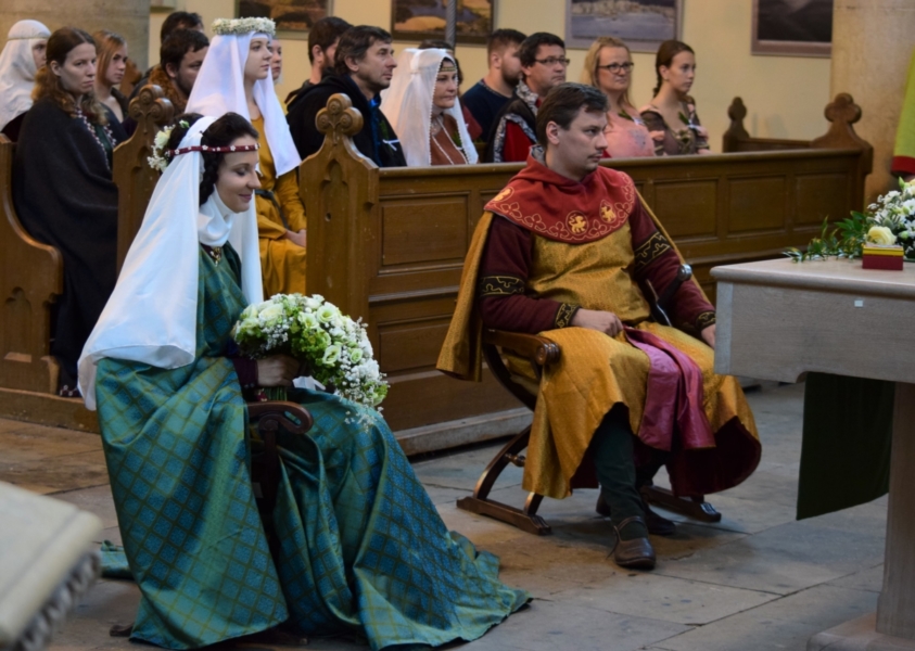 Medieval wedding brocade dress and coat